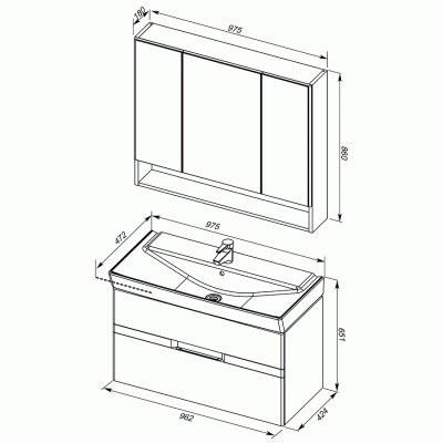 Комплект мебели для ванной Aquanet Виго 100 183666 подвесной Сине-серый
