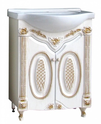 Тумба с раковиной Атолл Наполеон 265 белый жемчуг с патиной золото