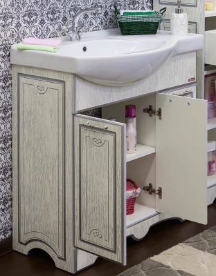 Тумба с раковиной Sanflor Адель 82 R Н0000001073 Белая с патиной Серебро