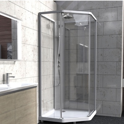 Душевая кабина Ido Showerama 10-5 90x90 пятиугольная профиль Белый стекло прозрачное