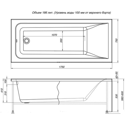 Акриловая ванна Aquanet Bright 175x75 без гидромассажа