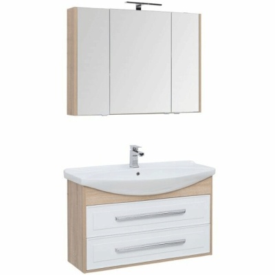 Комплект мебели для ванной Aquanet Остин 105 252223 подвесной Белый глянец Дуб сонома