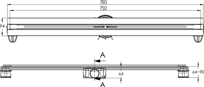 Душевой лоток Berges Wasserhaus Super Line 750 090082 с решеткой Матовый хром