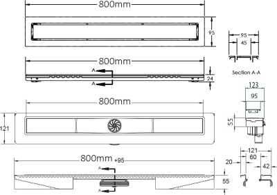Душевой лоток Berges Wasserhaus Top Stark 800 090051 с решеткой Матовый хром