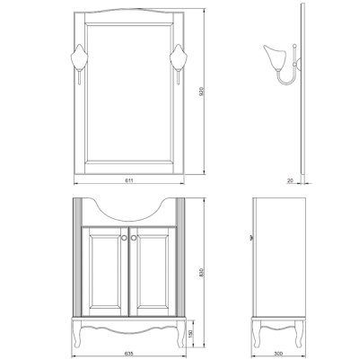 Комплект мебели для ванной ValenHouse Эллина 65 EK65_БЗ Белый ручки Золото