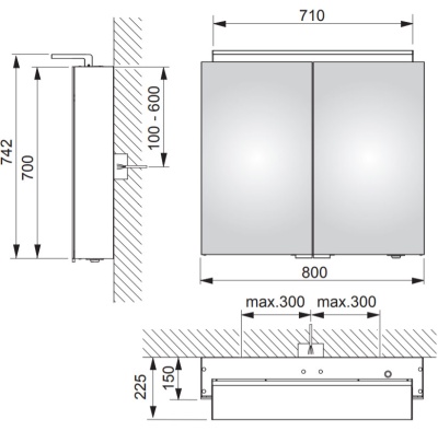 Зеркальный шкаф Keuco Royal L1 80 13603 171301 с подсветкой Серебрянный