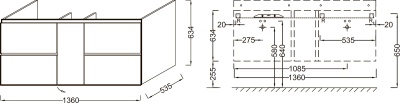 Тумба под раковину Jacob Delafon Soprano 136 EB1332-E10 подвесная Квебекский дуб
