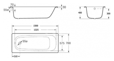 Стальная ванна Roca Contesa 150x70 236060000 без антискользящего покрытия