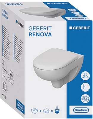 Комплект унитаза Geberit Renova 500.124.TC.R с инсталляцией Duofix с сиденьем Микролифт и клавишей смыва Хром глянцевый