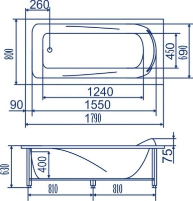 Акриловая ванна Bach Виктория 180x80 система 0