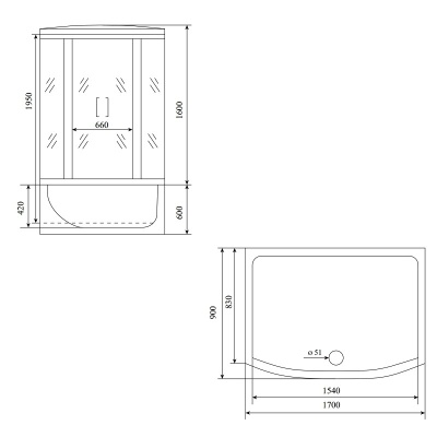 Душевой бокс Timo Lux T-7770 170x90 с большим зеркалом с гидромассажем