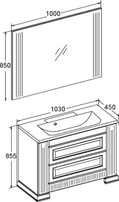 Комплект мебели для ванной Opadiris Оникс 100 Белый глянцевый с золотой патиной