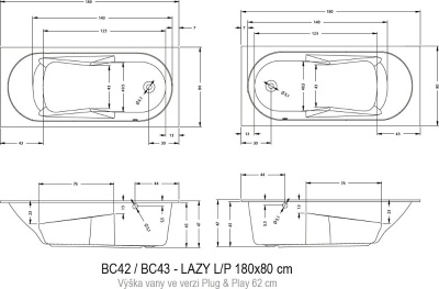 Акриловая ванна Riho Lazy 180х80 R BC4200500000000 без гидромассажа