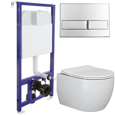 Унитаз Ceramica Nova Play CN3001 с инсталляцией Berges Wasserhaus Novum L3 040213 с сиденьем Микролифт с кнопкой Хром