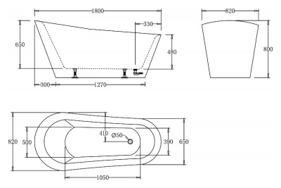 Акриловая ванна BelBagno BB63 180x82 без гидромассажа