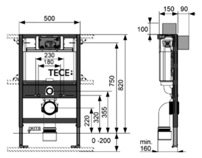 Инсталляция Tece Рrofil 9300001 для подвесного унитаза без кнопки смыва
