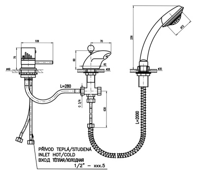 Смеситель на борт ванны Rav Slezak Dunaj Termostat DT270.5S хром
