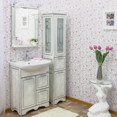 Тумба с раковиной Sanflor Адель 65 Н0000000555 Белая с патиной Серебро