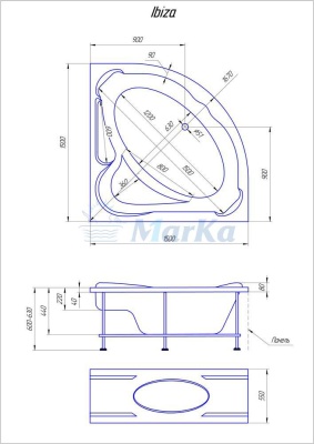 Акриловая ванна 1MarKa Ibiza 150x150 без гидромассажа